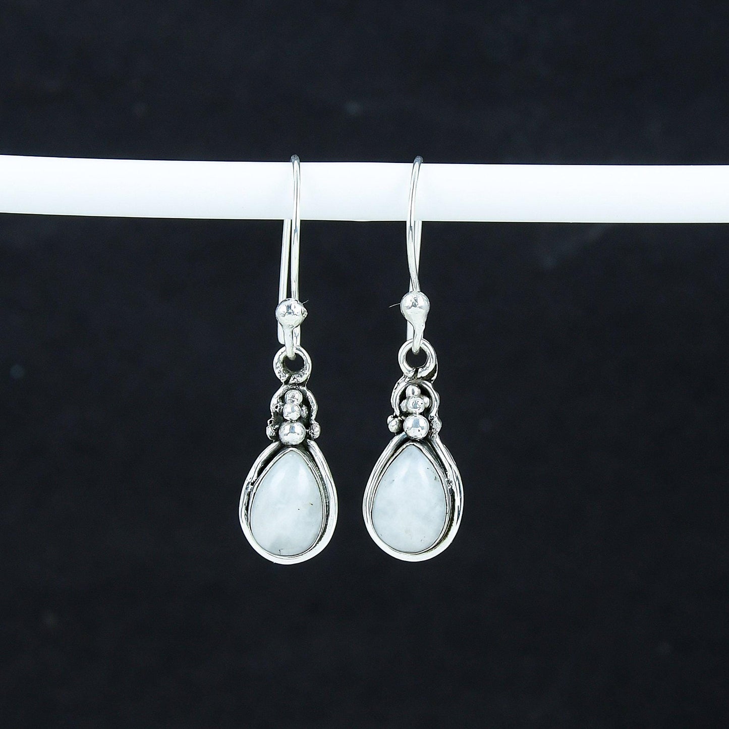 Rainbow Moonstone Gemstone Silver Earrings
