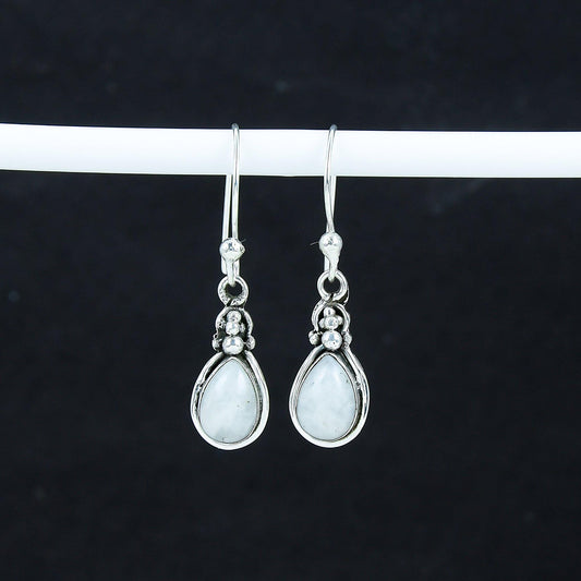 Rainbow Moonstone Gemstone Silver Earrings