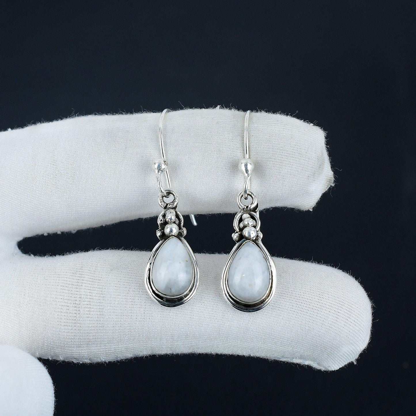 Rainbow Moonstone Gemstone Silver Earrings