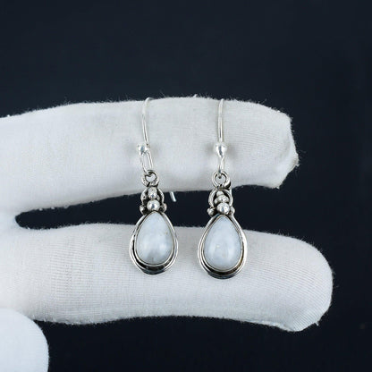 Rainbow Moonstone Gemstone Silver Earrings