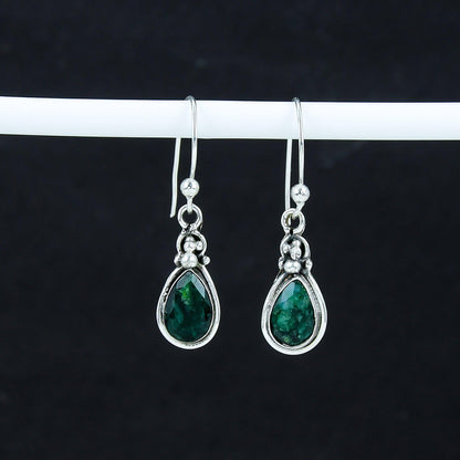 Green Emerald Gemstone Dangle Earrings