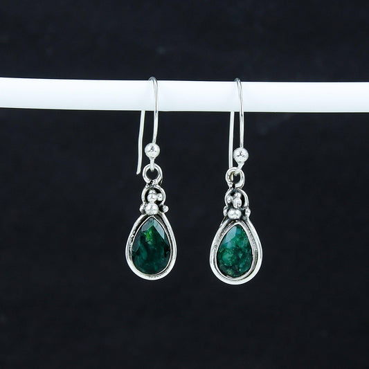 Green Emerald Gemstone Dangle Earrings