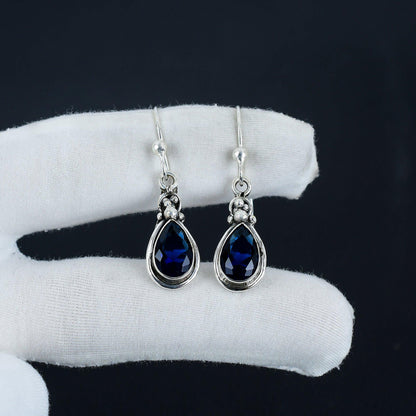 Blue Sapphire Teardrop Dangle Earring
