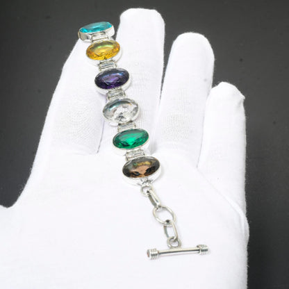 Multi-Color Gemstone Sterling Silver Bracelet