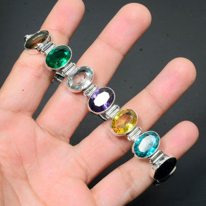 Multi-Color Gemstone Sterling Silver Bracelet
