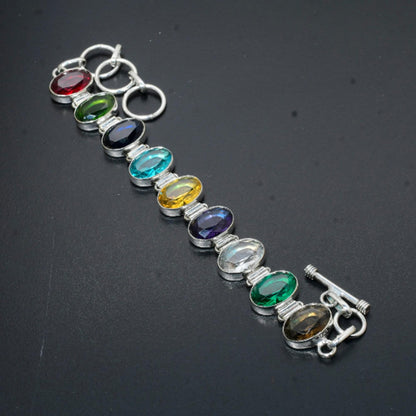 Multi-Color Gemstone Sterling Silver Bracelet