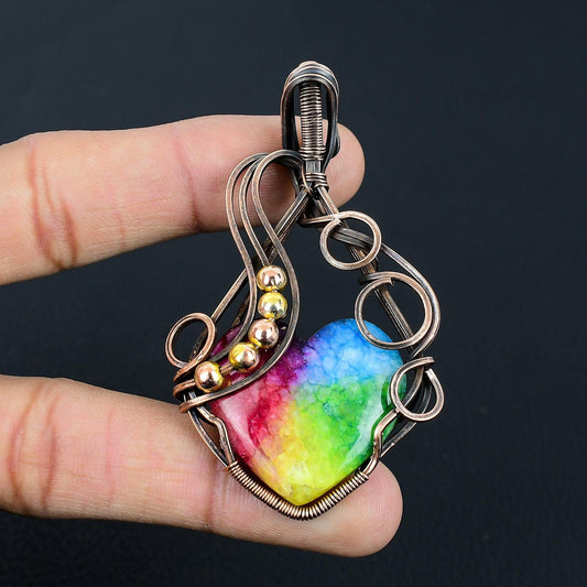 Rainbow Solar Quartz Heart Gemstone Pendant