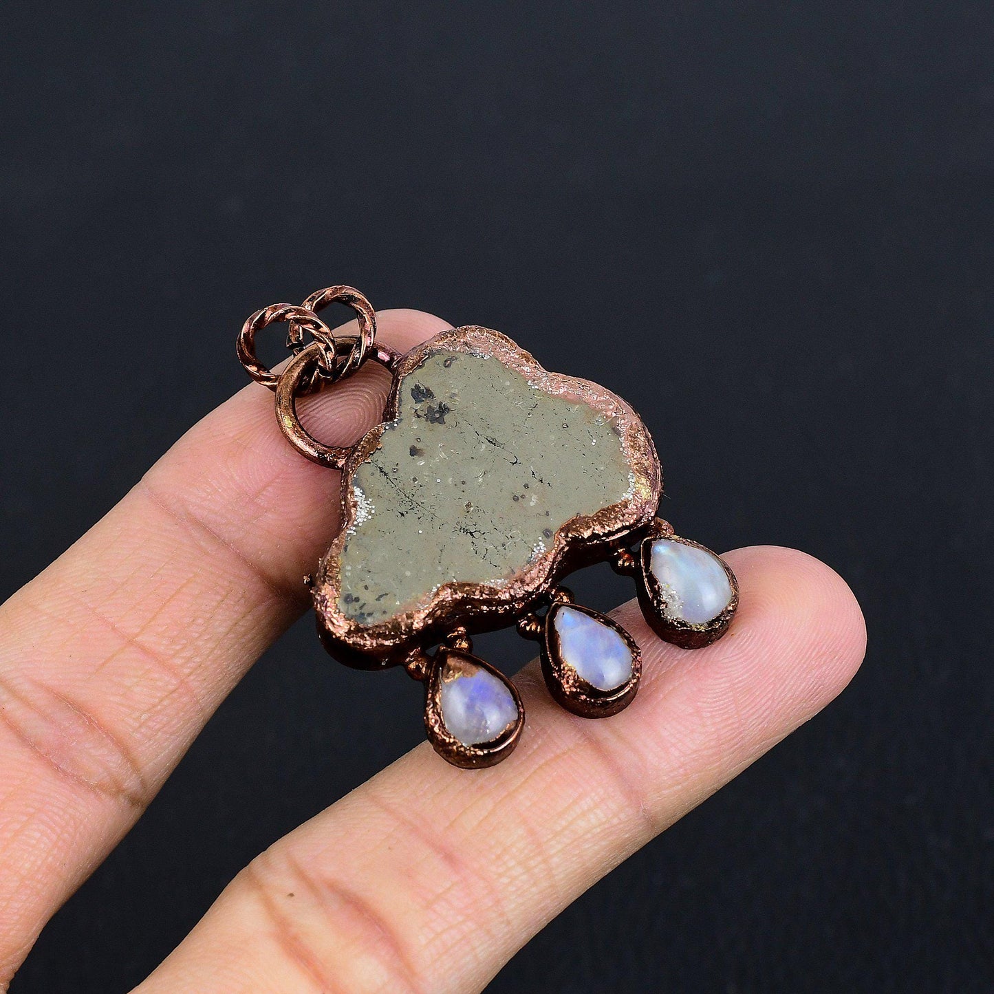 Golden Pyrite Moonstone Gemstone Pendant