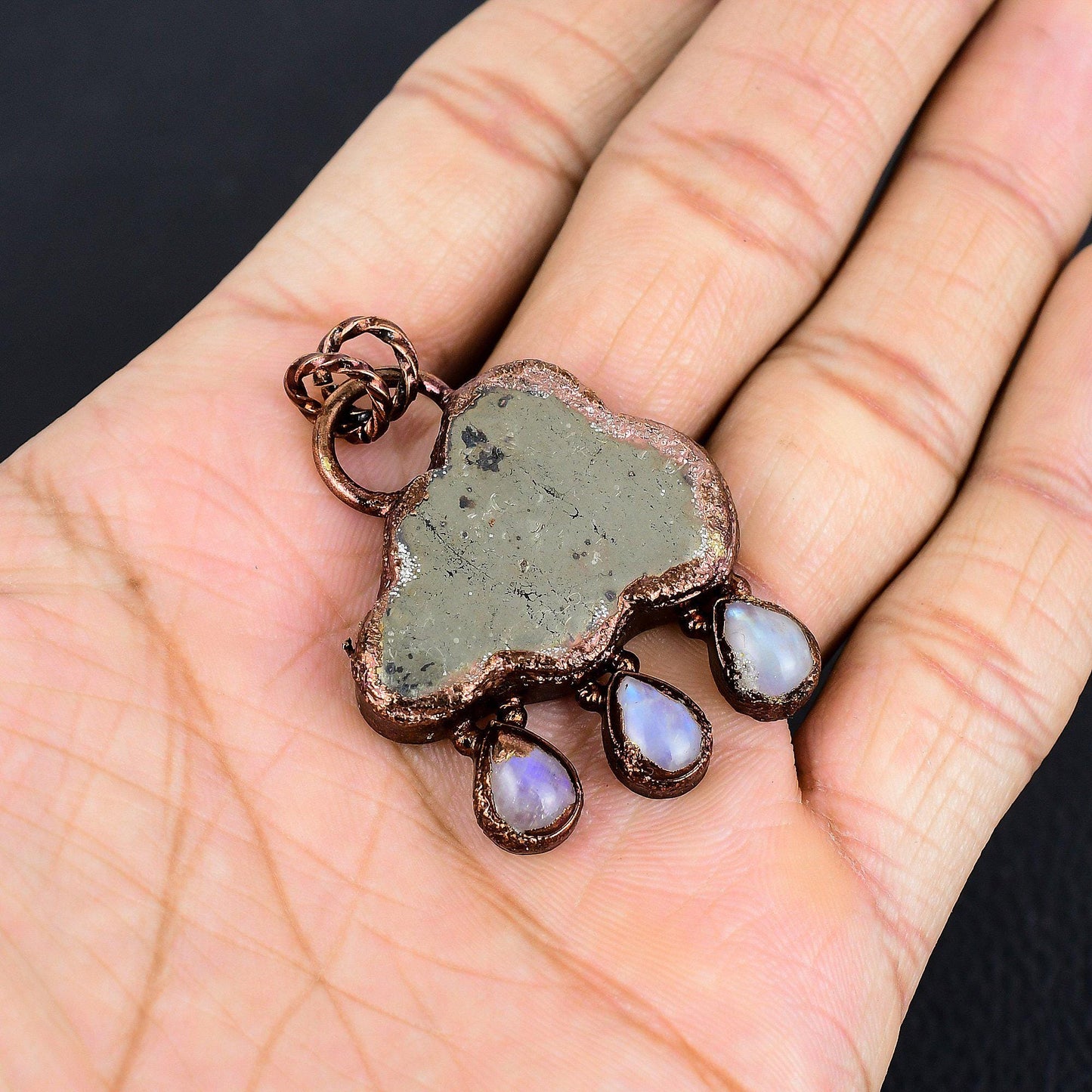 Golden Pyrite Moonstone Gemstone Pendant