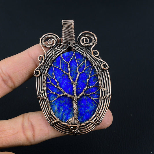 Blue Lapis Lazuli Gemstone Tree of Life Pendant