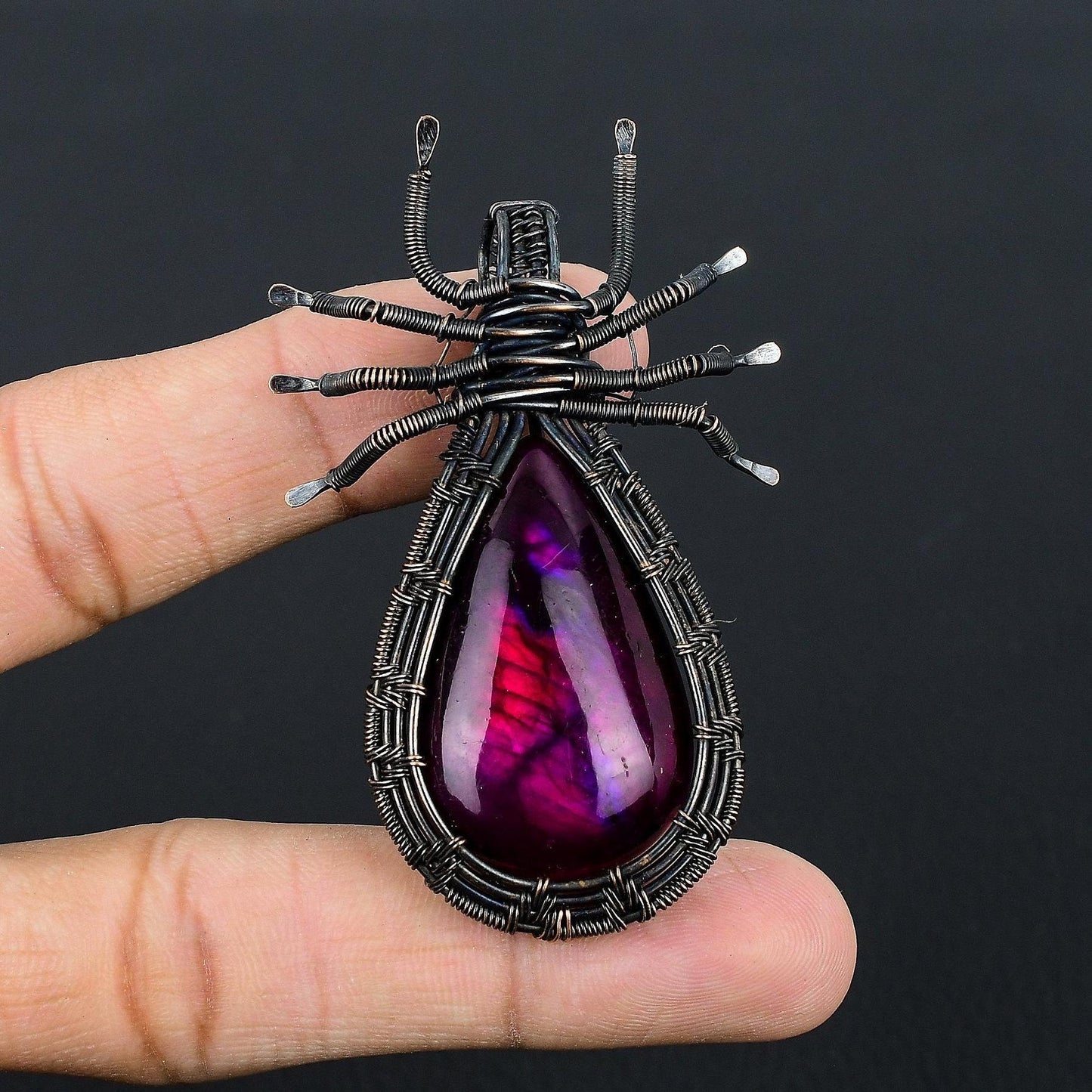 Pink Labradorite Gemstone Spider Pendant
