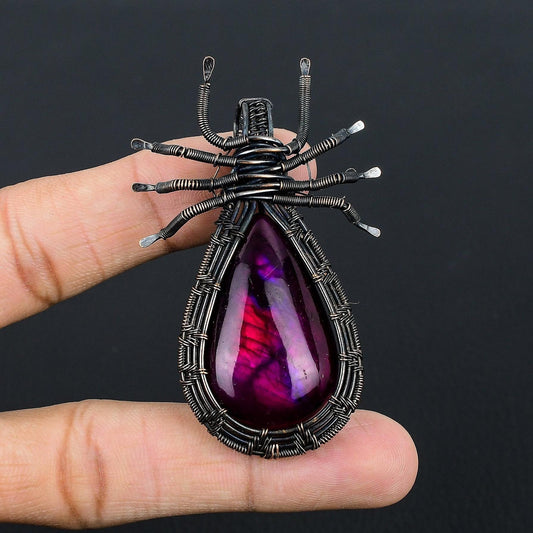 Pink Labradorite Gemstone Spider Pendant