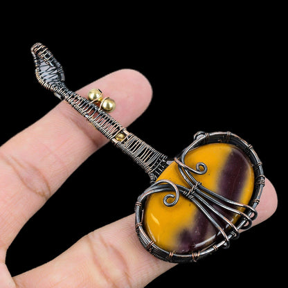 Red-Yellow Mookaite Gemstone Guitar Pendant