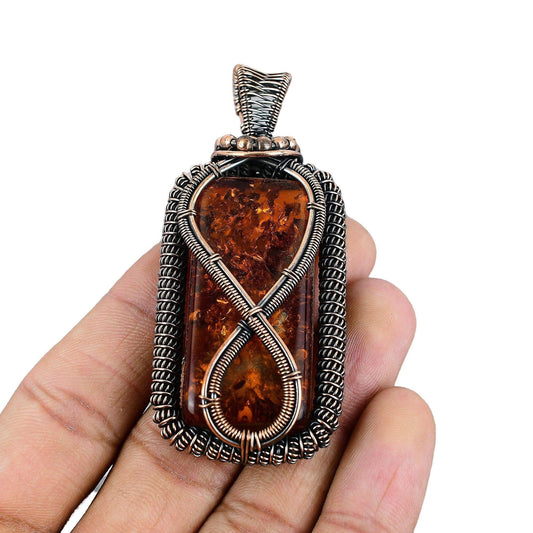 Golden Amber Gemstone Infinity Pendant