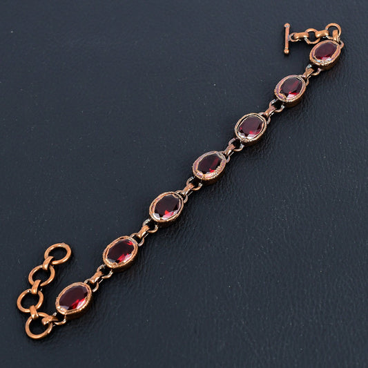 Red Garnet Gemstone Adjustable Copper Bracelet