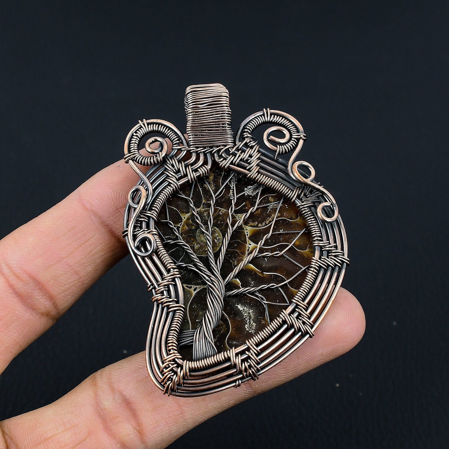 Copper Ammonite Gemstone Pendant