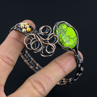 Green Turquoise Gemstone Copper Cuff Bracelet