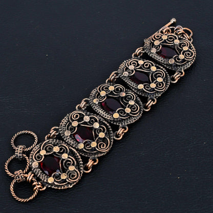 Red Garnet Gemstone Copper Bracelet