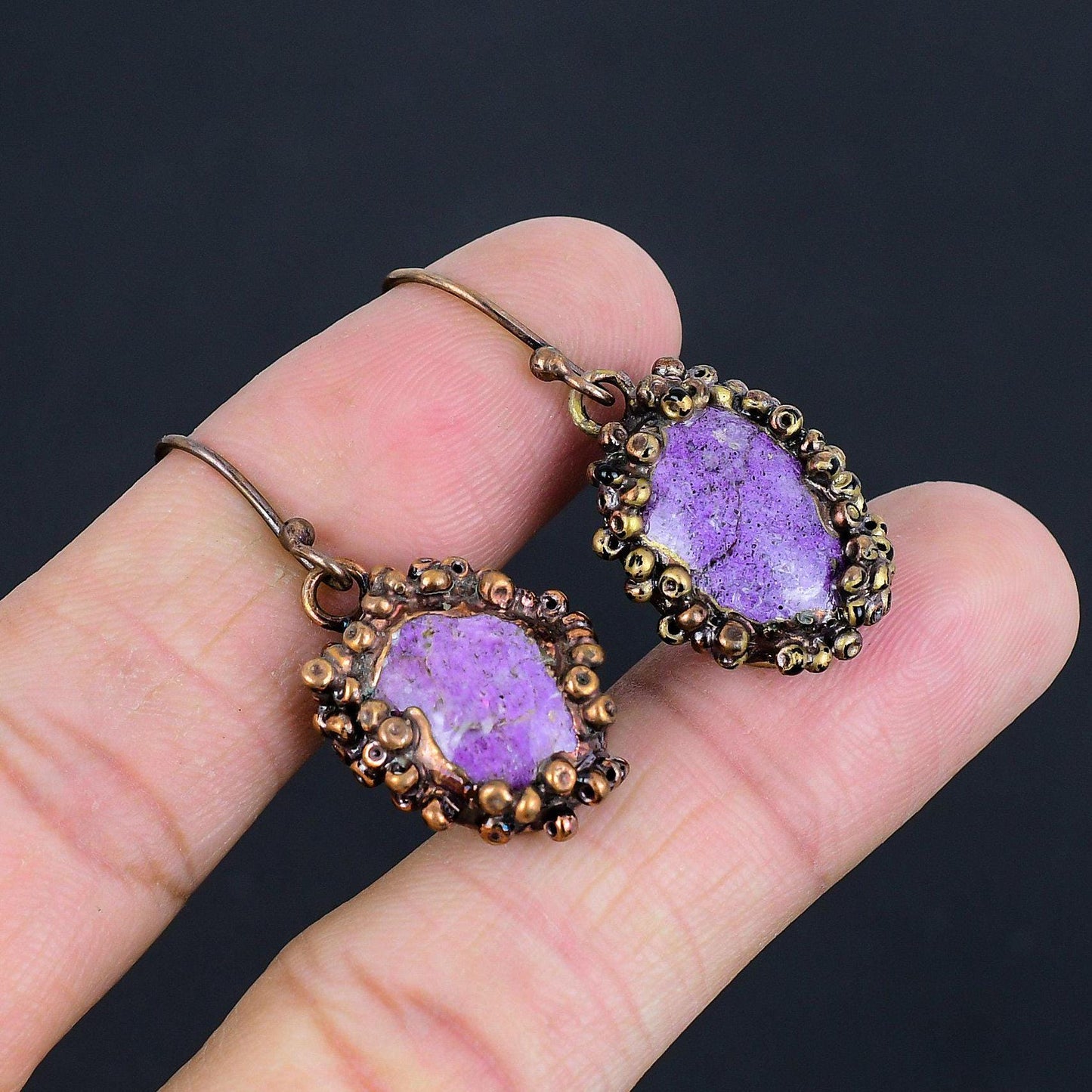 Purple Purpurite Gemstone Earrings
