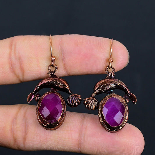 Ruby Red Gemstone Dangle Earrings