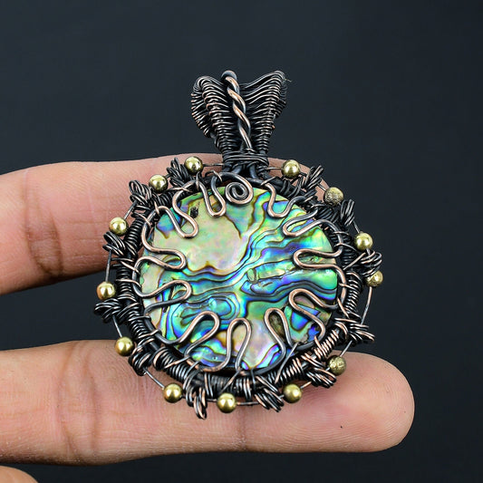 Iridescent Abalone Gemstone Copper Wrapped Pendant