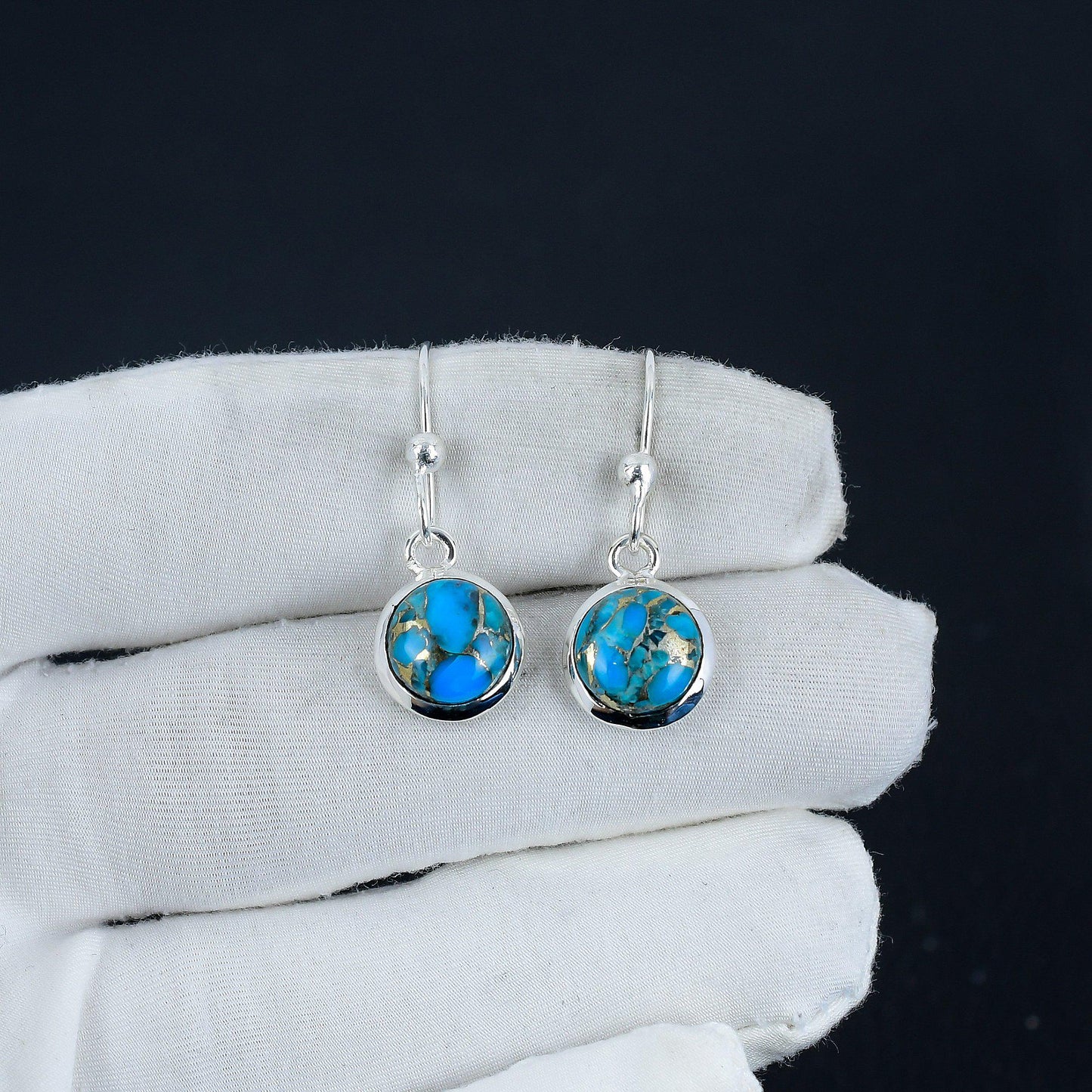 Blue Copper Turquoise Sterling Silver Earrings