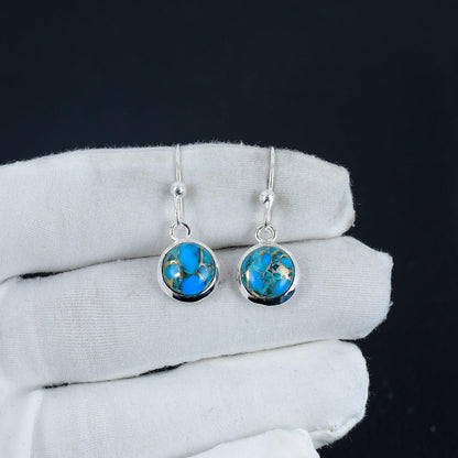 Blue Copper Turquoise Sterling Silver Earrings