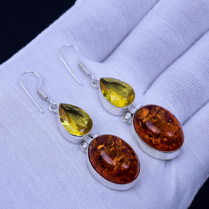 Golden Baltic Amber & Citrine Sterling Silver Earrings