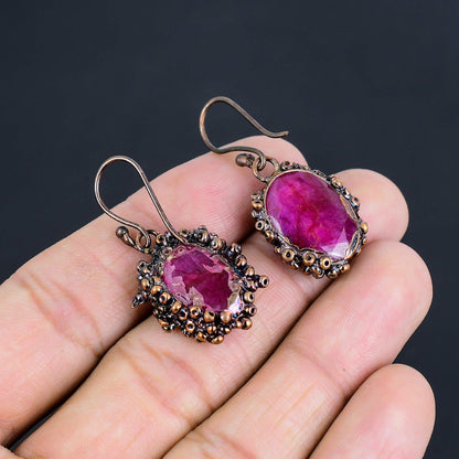 Kashmiri Red Ruby Gemstone Earrings