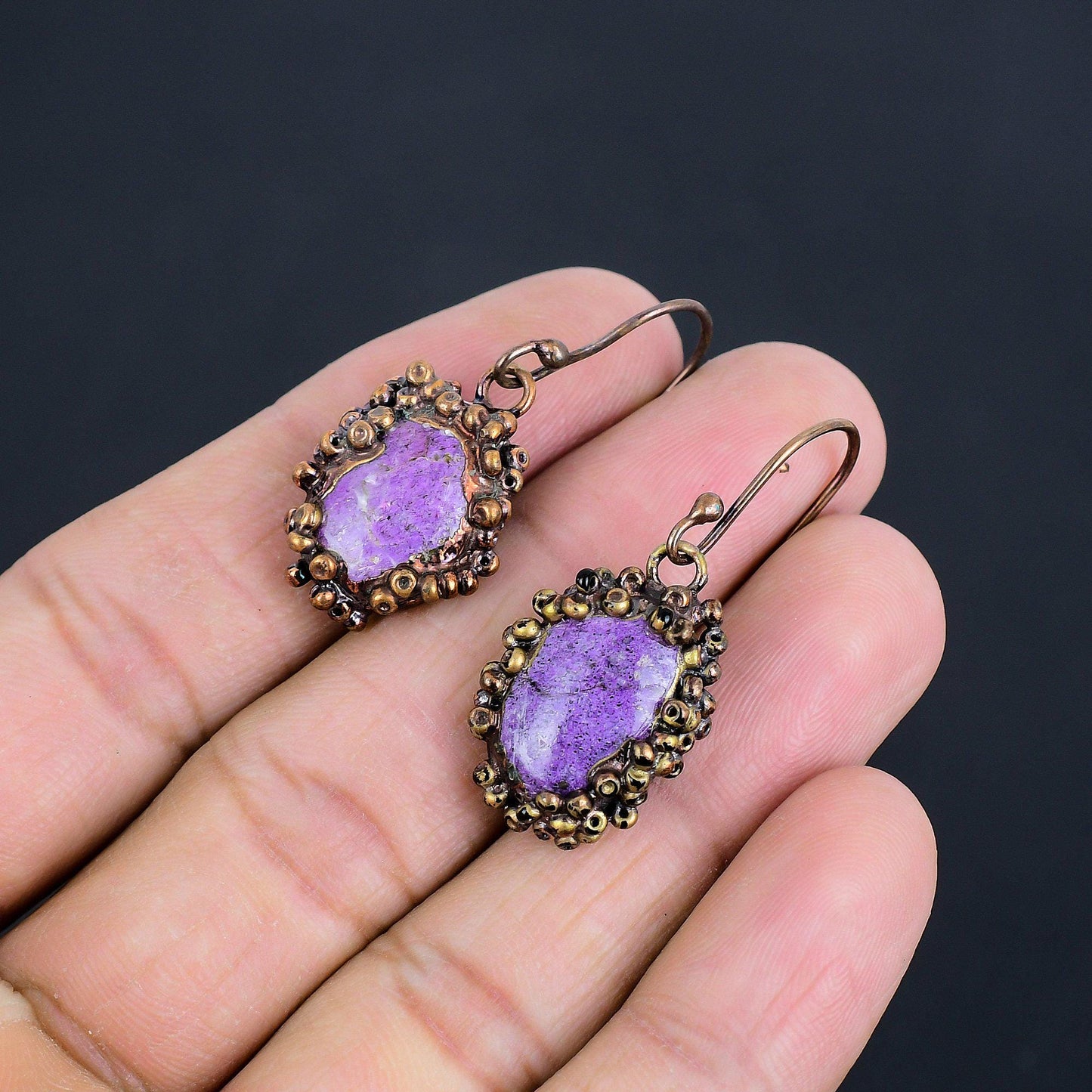 Purple Purpurite Gemstone Earrings