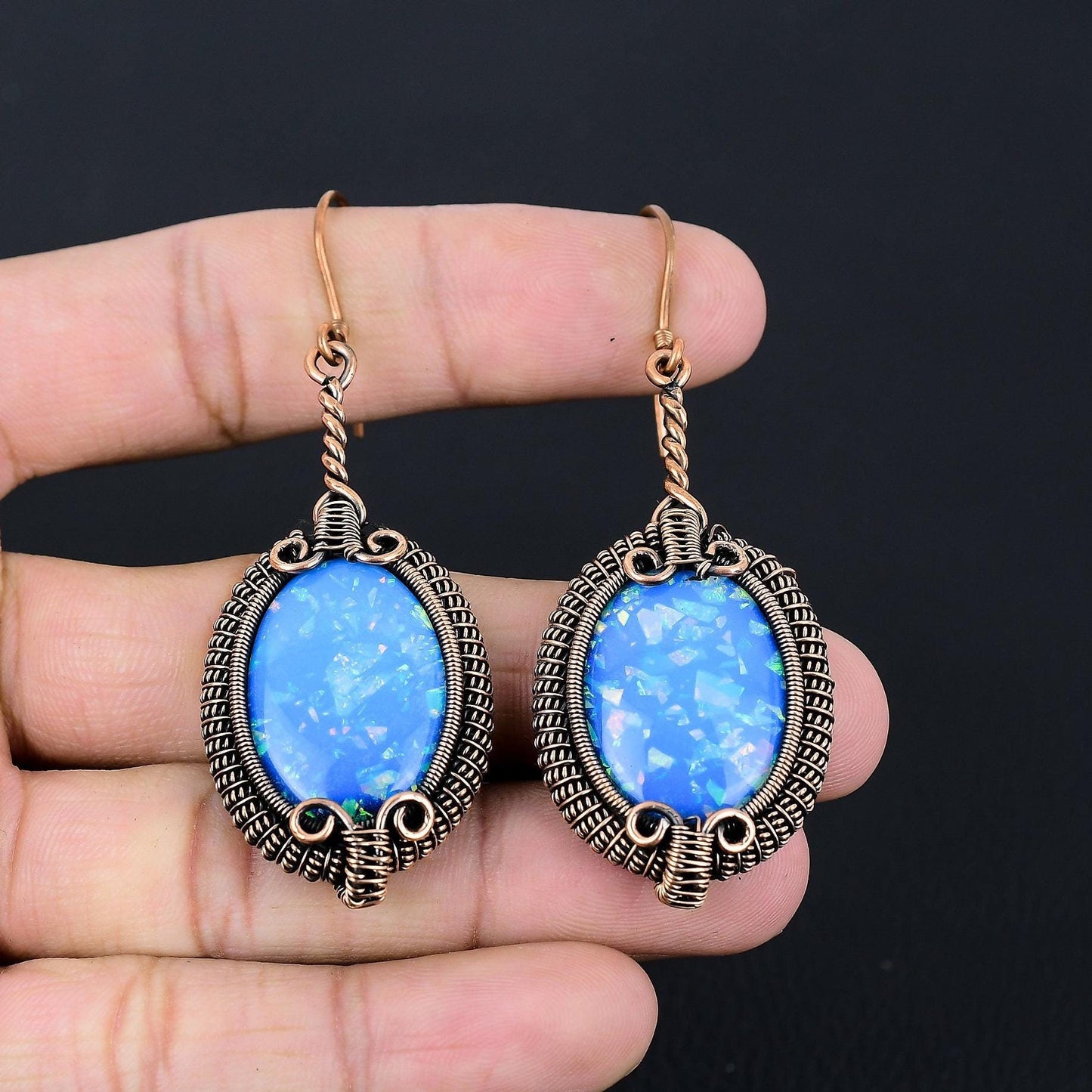 Blue Australian Opal Gemstone Earrings
