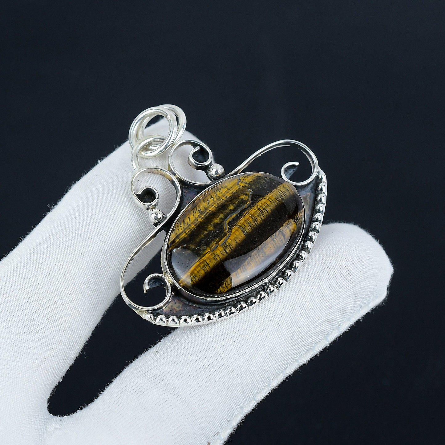 Brown Tiger Eye Silver Pendant