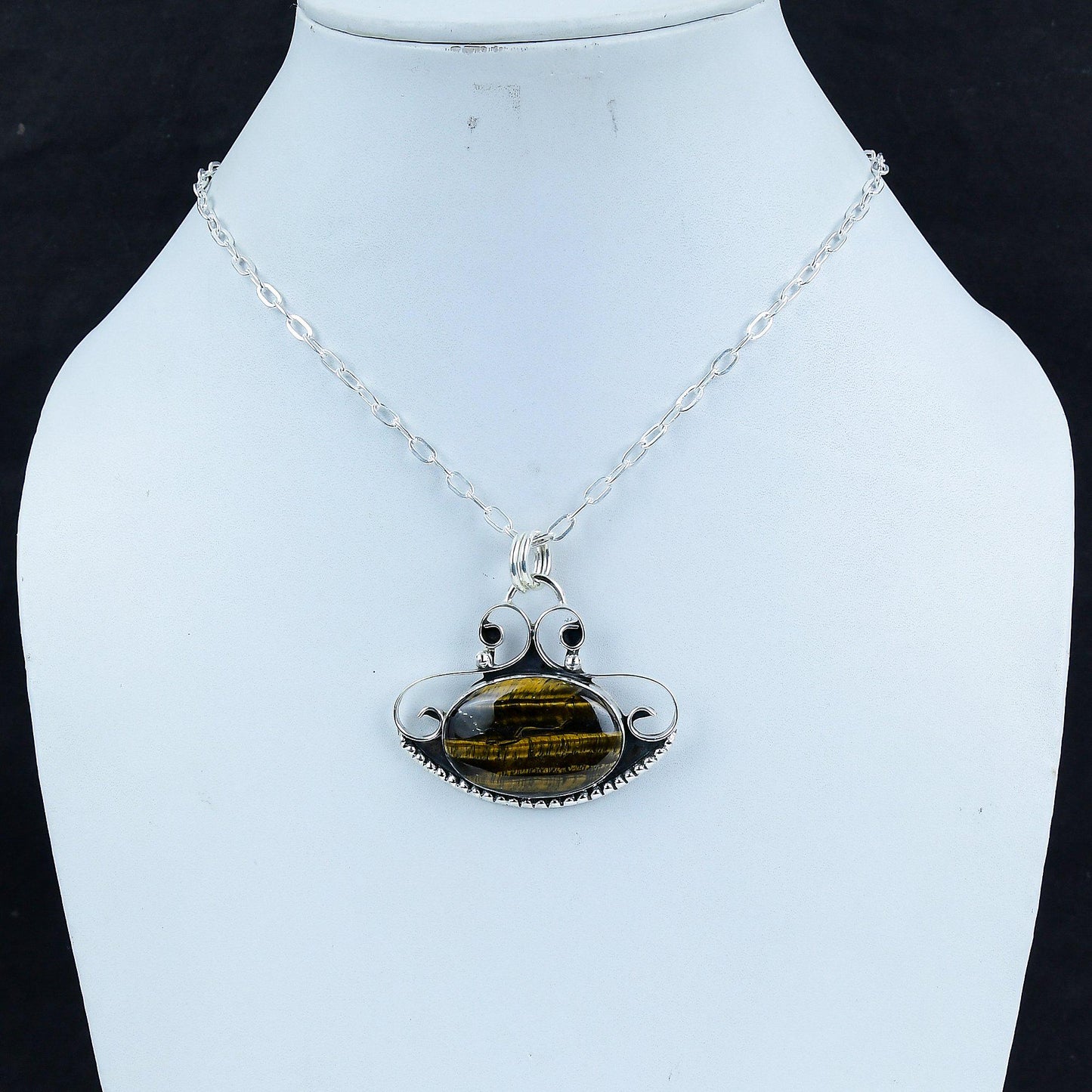 Brown Tiger Eye Silver Pendant