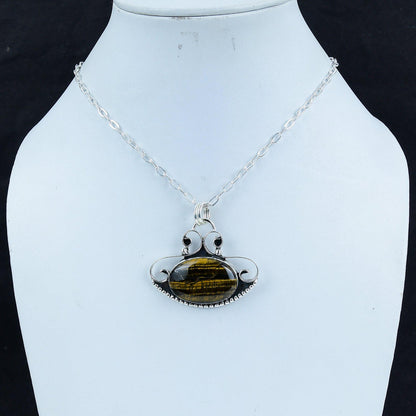 Brown Tiger Eye Silver Pendant