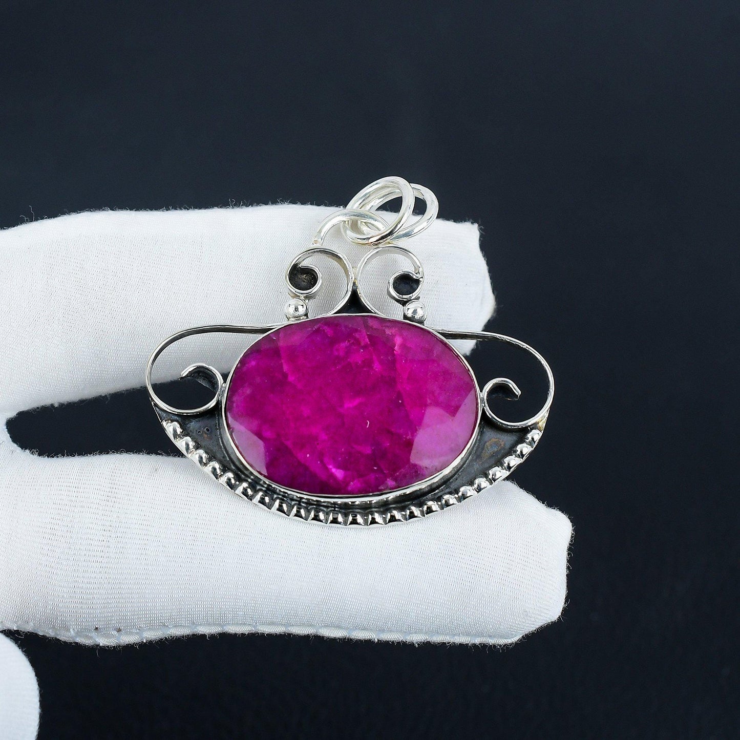 Kashmir Red Ruby Silver Pendant