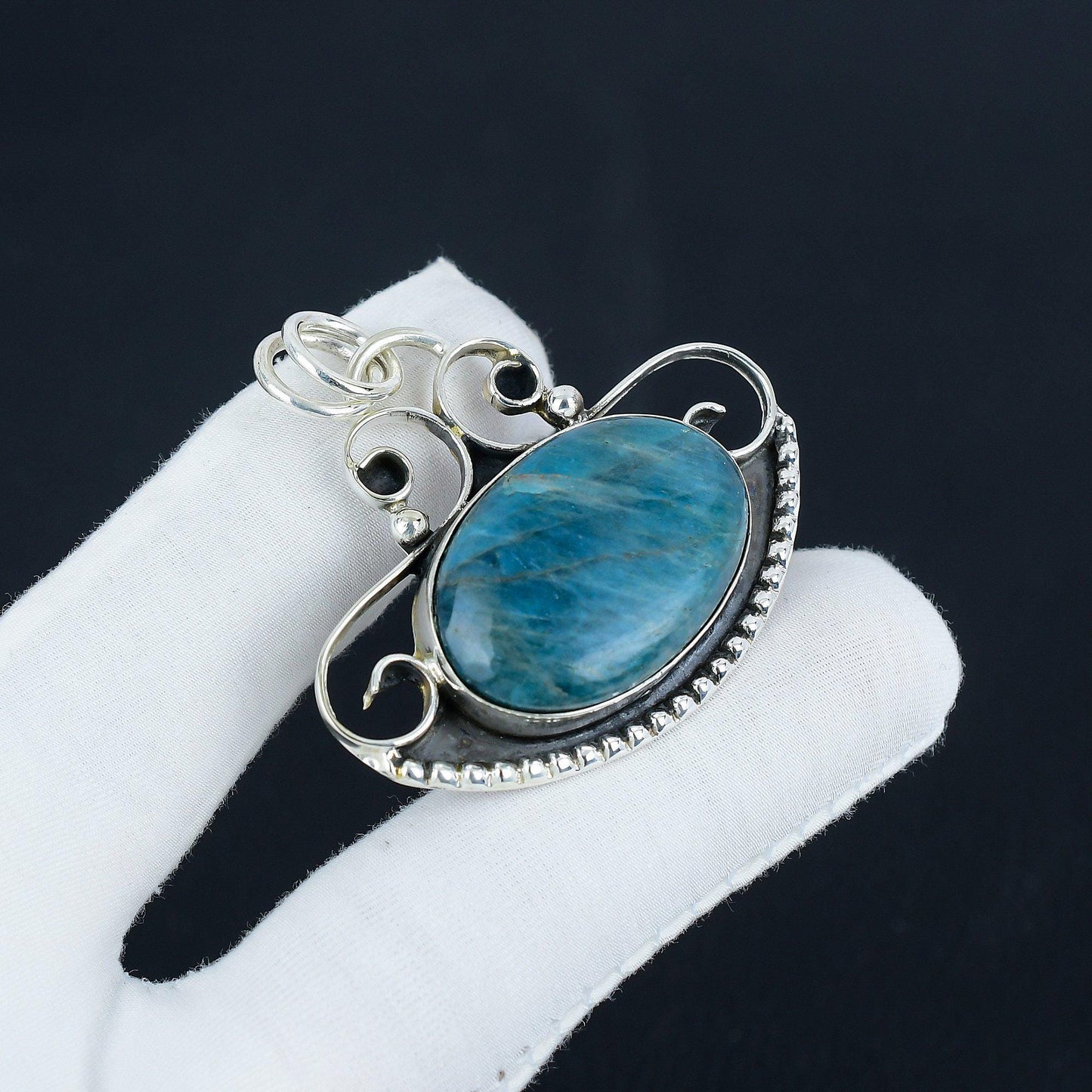 Blue Apatite Sterling Silver Pendant