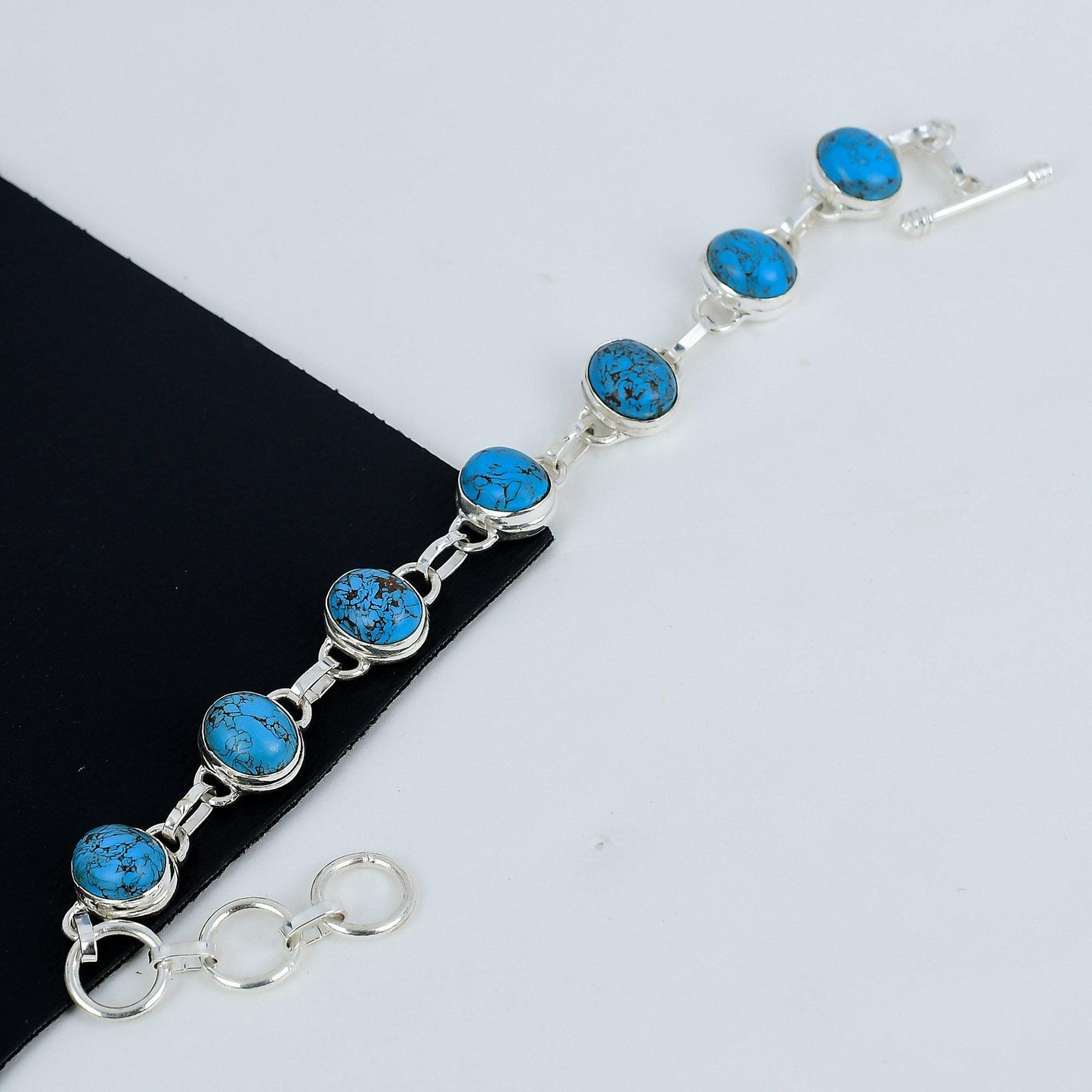 Blue Turquoise Gemstone Sterling Silver Bracelet