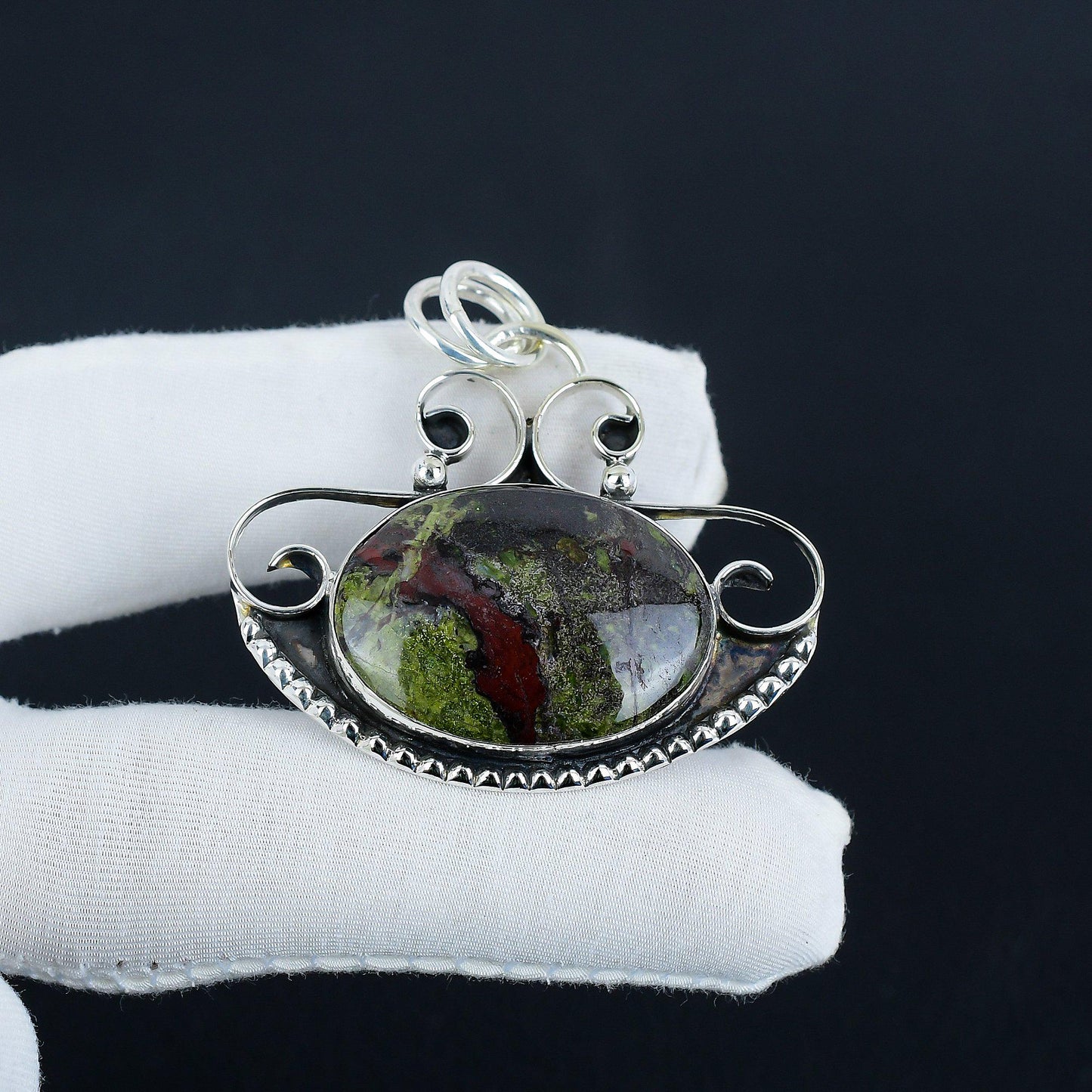 Green & Red Dragon Blood Jasper Gemstone Pendant