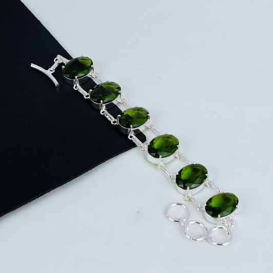 Green Peridot Gemstone Sterling Silver Bracelet