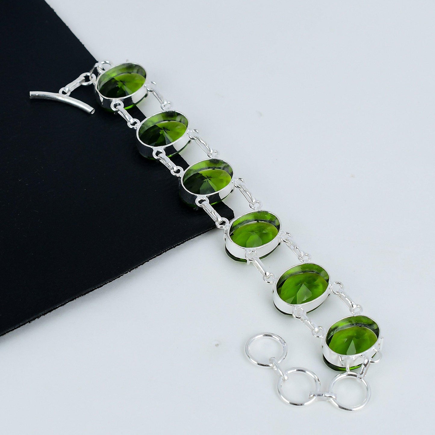 Green Peridot Gemstone Sterling Silver Bracelet