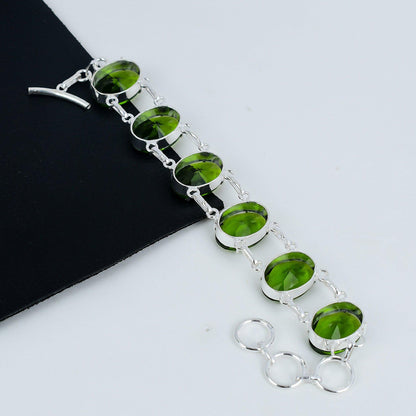 Green Peridot Gemstone Sterling Silver Bracelet