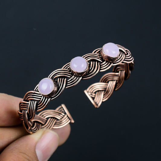 Pink Rose Quartz Gemstone Cuff Bracelet