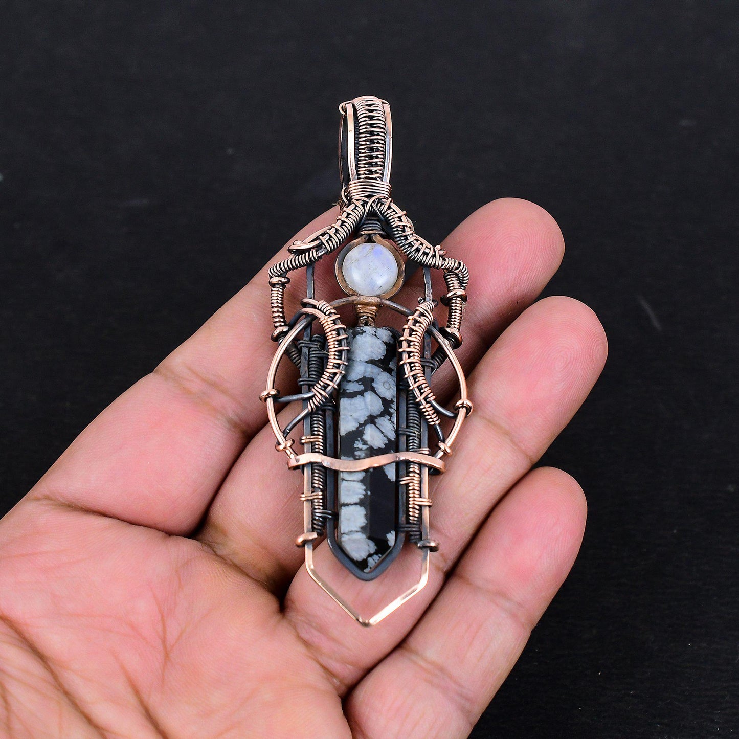 Black Snowflake Obsidian Gemstone Pendant