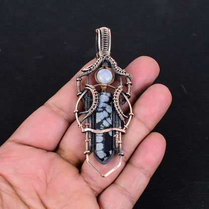 Black Snowflake Obsidian Gemstone Pendant