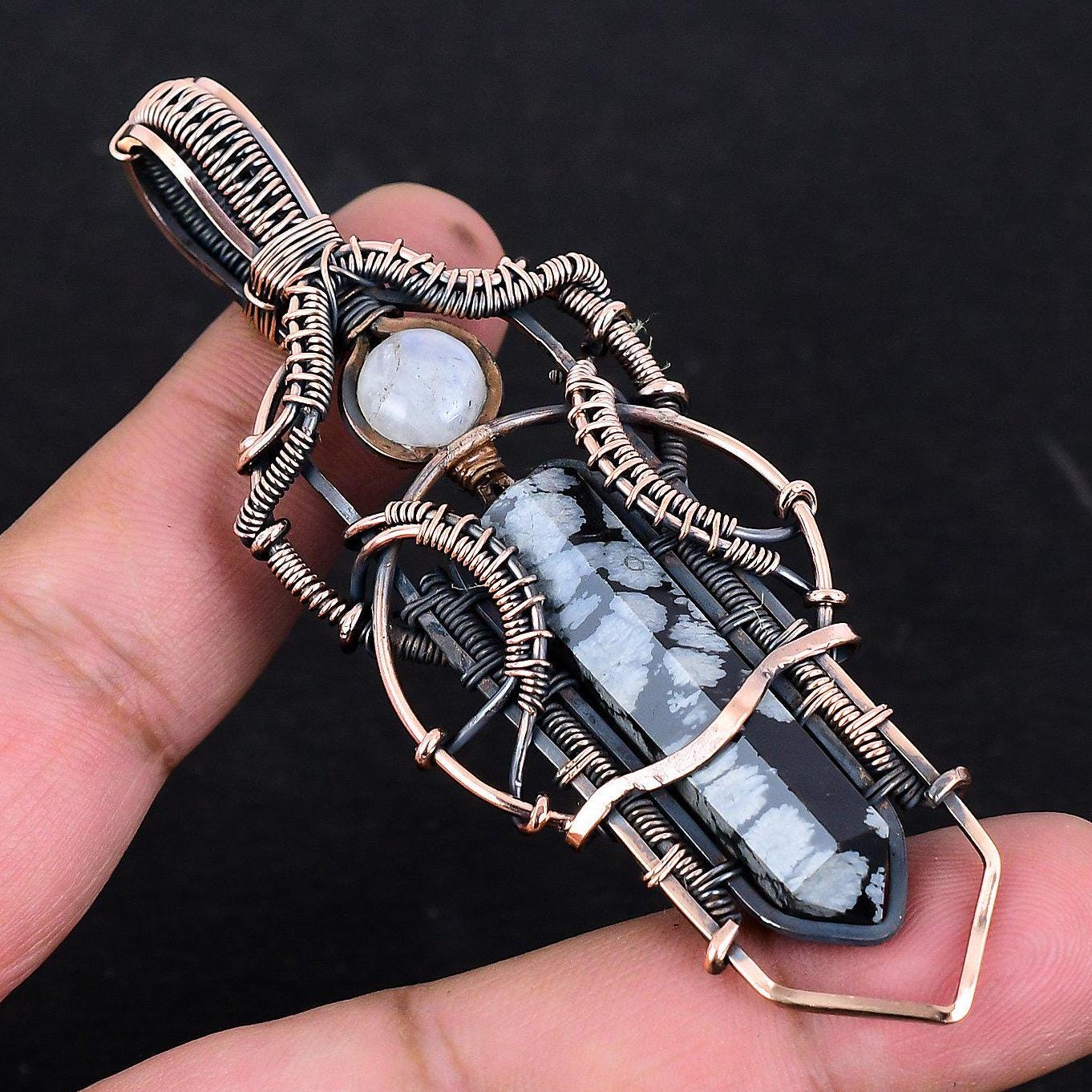 Black Snowflake Obsidian Gemstone Pendant