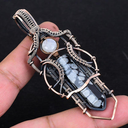 Black Snowflake Obsidian Gemstone Pendant