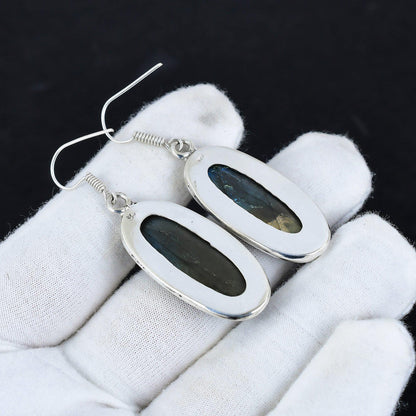 Grey-Blue Oval Labradorite Earrings
