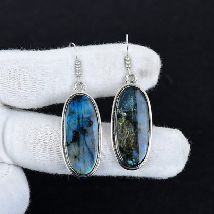Grey-Blue Oval Labradorite Earrings