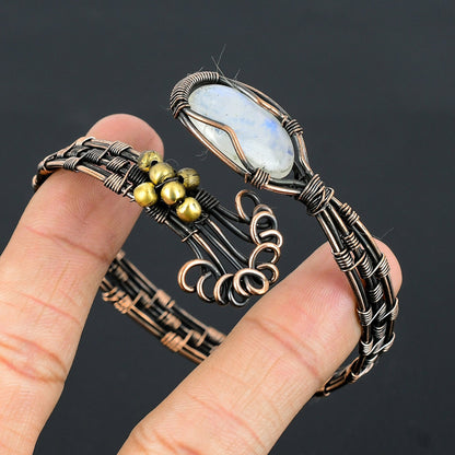 White Moonstone Gemstone Copper Cuff Bracelet