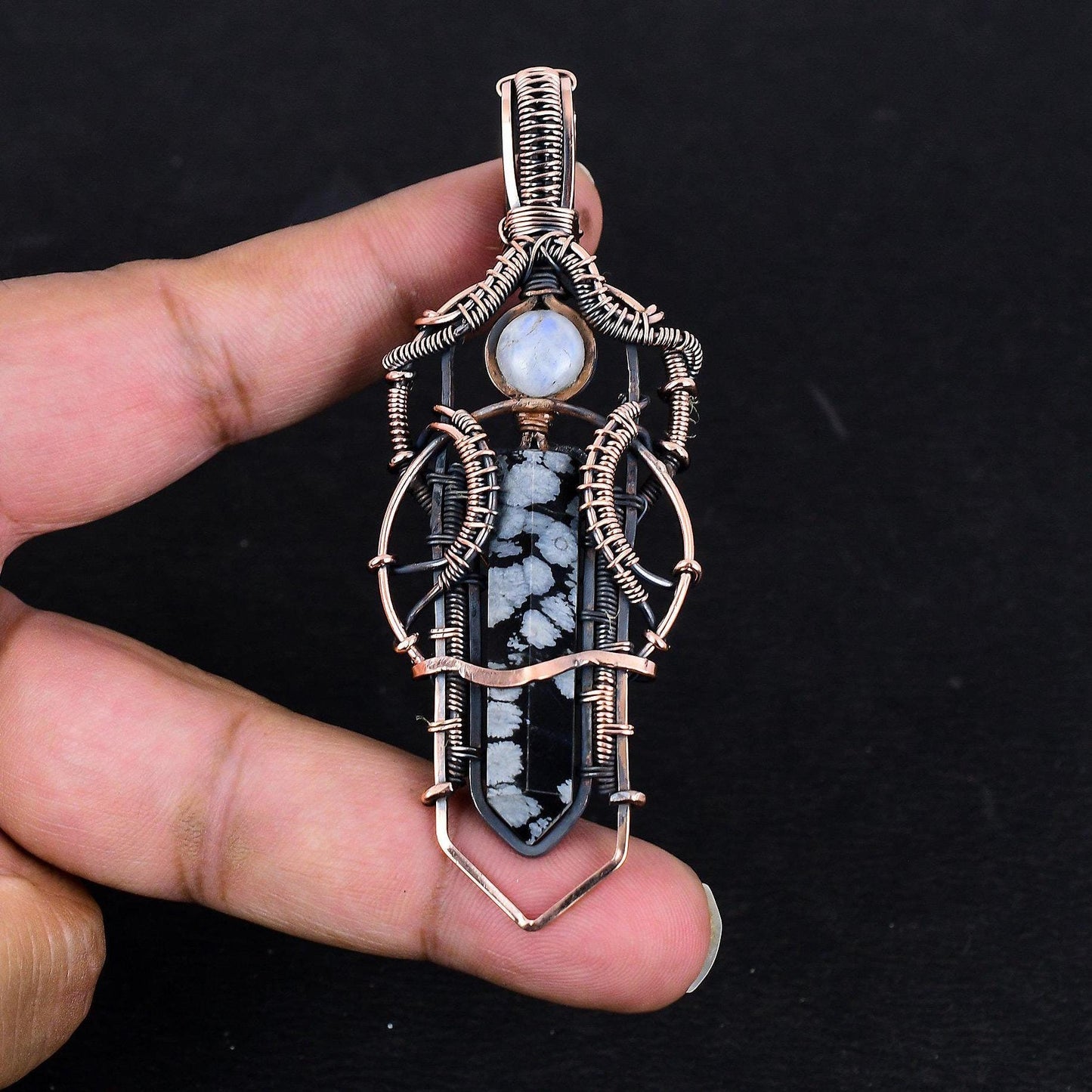 Black Snowflake Obsidian Gemstone Pendant